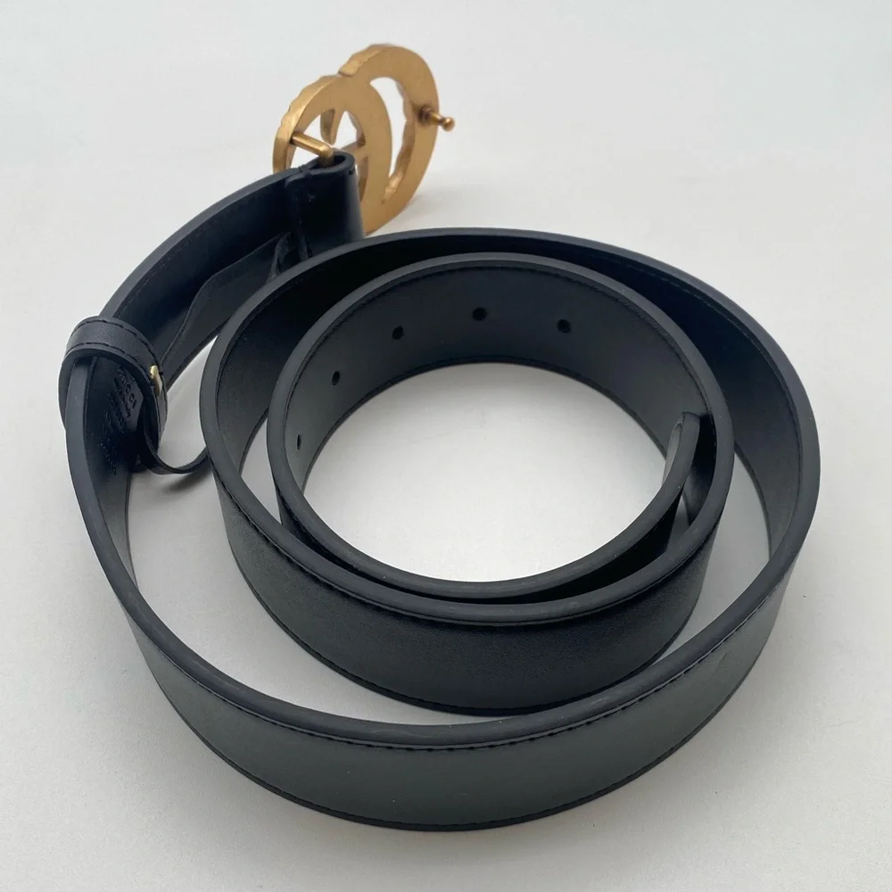 Gucci Black Leather Rhinestone Crystal GG Marmont Buckle Belt 110 XL W/ Box - Picture 7 of 14